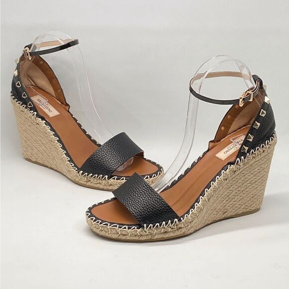 Valentino Garavani Double Rockstud Grainy Calfskin Wedges 105MM size 40 - Picture 7 of 14